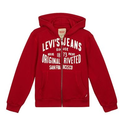 Boys' red logo print zip through hoodie